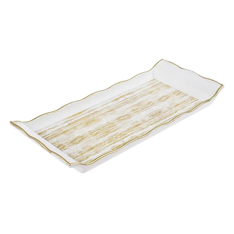 Tavă de servire din plastic alb cu detalii aurii 30x13 cm