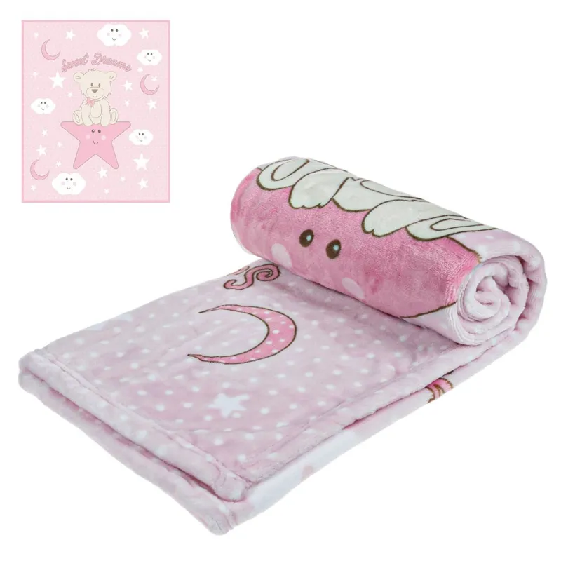 Patura Bebe Roz Textil Ursulet Stea – Ideală pentru Landou