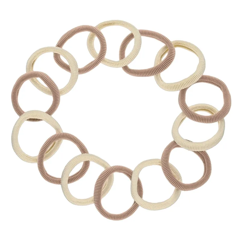 Elastice de par din frotte, set 14 buc, culori ecru si bej
