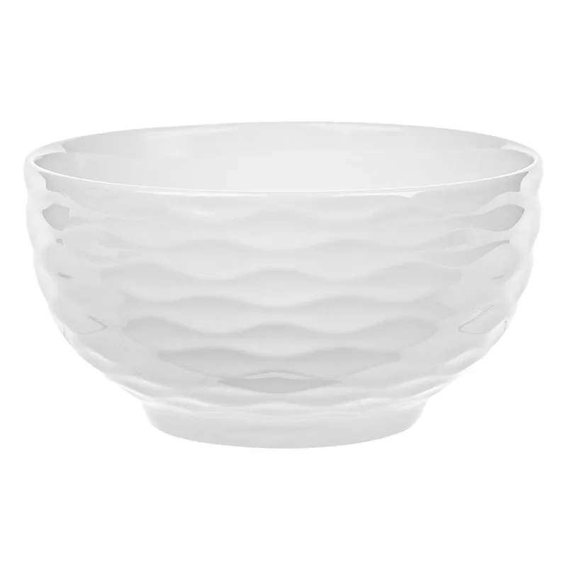 Bol Decorativ din Portelan cu Model Dungi Reliefate Off White