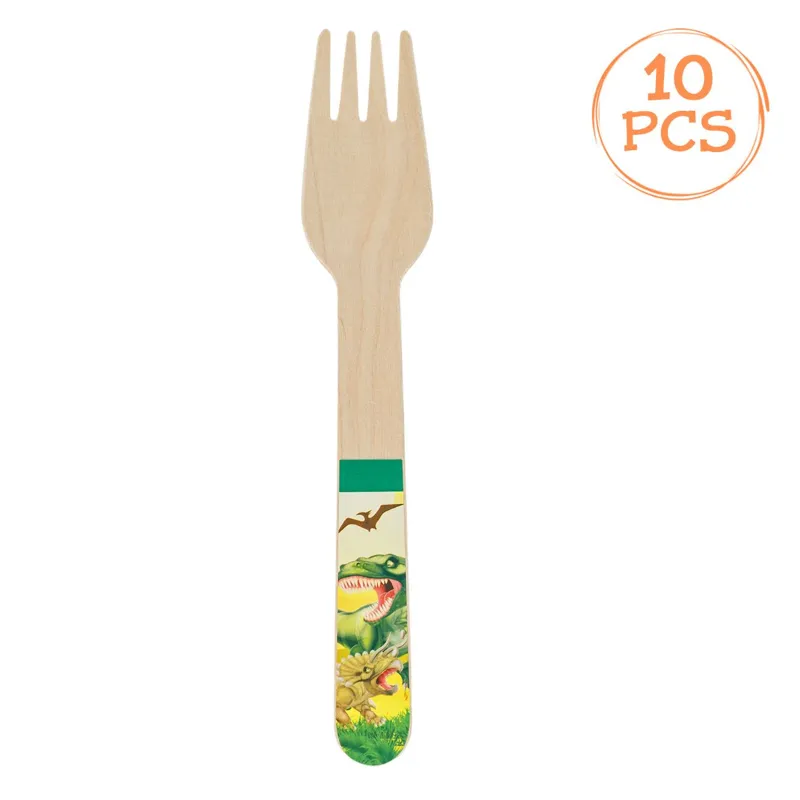 Furculite din lemn pentru petrecere, model dinozaur, 10 buc, 16 cm