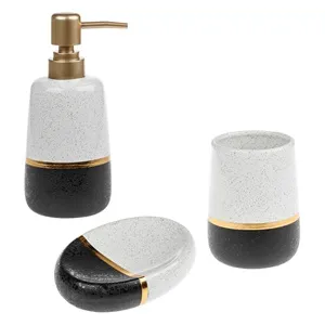 Set Ceramic pentru Baie cu Accente Aurii, 3 piese
