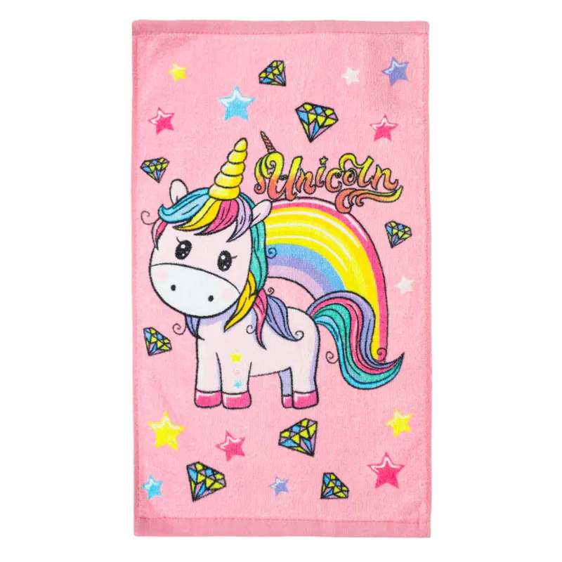 Prosop Bumbac Unicorn Roz cu Curcubeu și Diamante