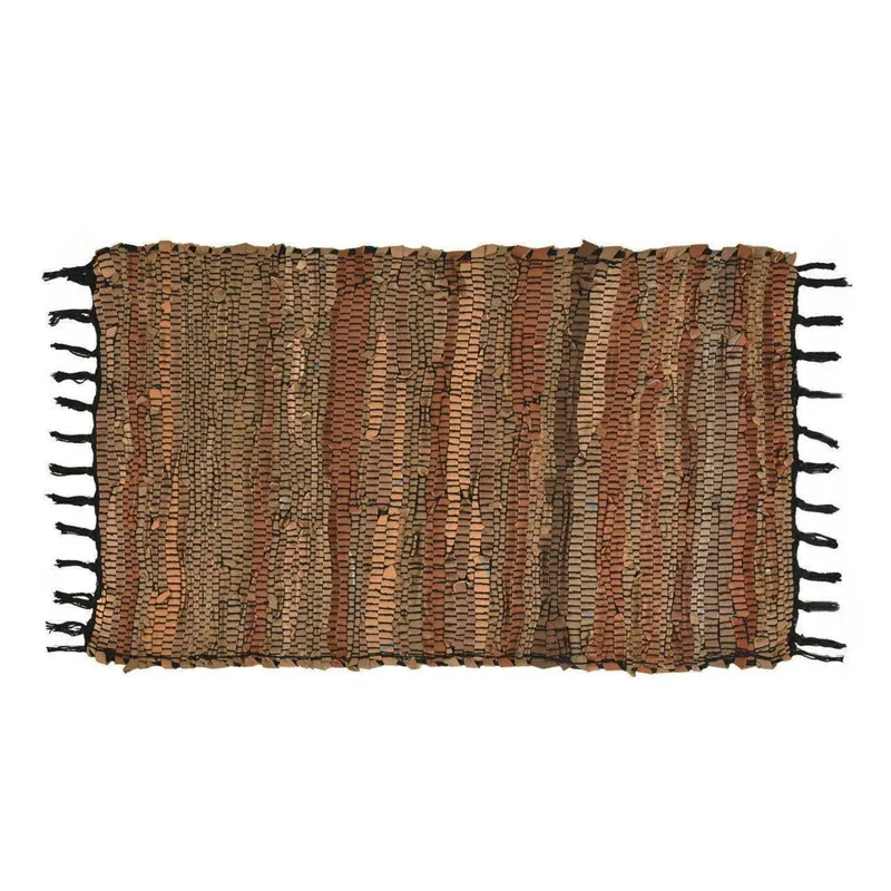 Covoras decorativ din piele artificiala, Bej Maro, 67x40cm, cu franjuri si baza antiderapanta