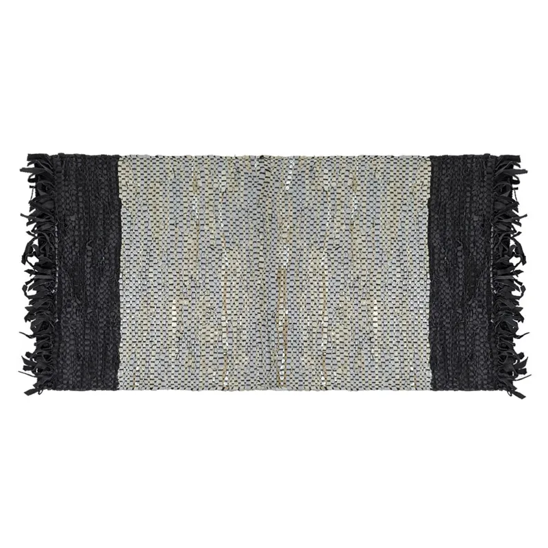 Covoras din Piele Artificiala, Negru Gri Bej, 110x60cm