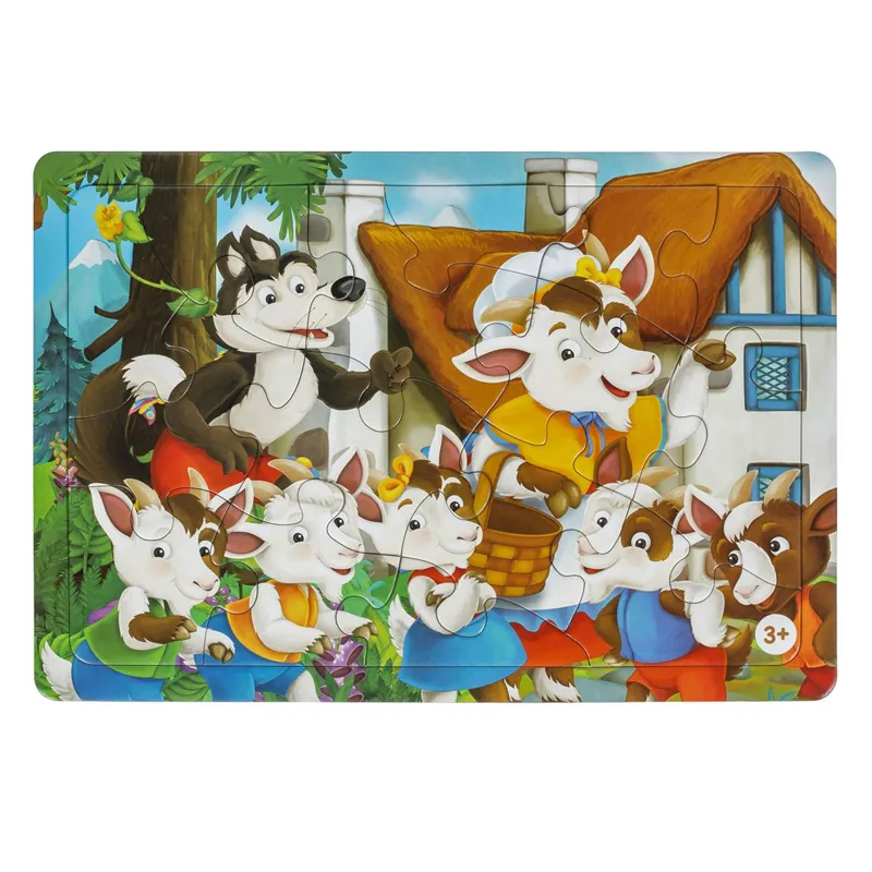 Puzzle pentru copii Lupul și cei 7 iezi, 15 piese, Multicolor