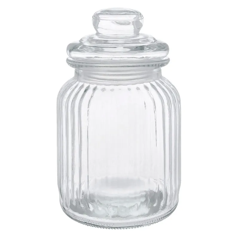 Borcan de Sticlă Transparent cu Design în Relief pentru Dulciuri