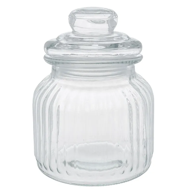 Borcan de Sticlă Transparent pentru Dulciuri cu Design în Relief și Capac