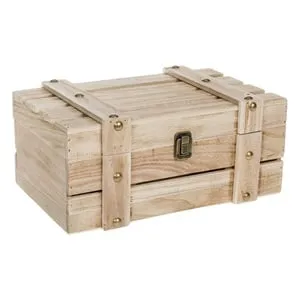 Lada din lemn cu închidere metalică pentru sticle de vin sau băutură