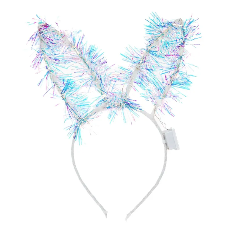 Coronită deghizare Crăciun cu urechi Tinsel Holografic și LED Multicolor