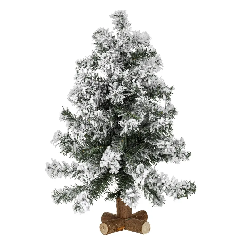 Brad Decorativ de Craciun pentru Masa, 70 de Ramuri cu Zapada Artificiala, Baza din Lemn, 60cm