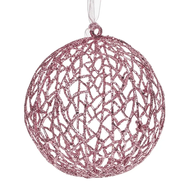 Glob Decorativ de Crăciun Perforat Roz Glitter Diametru 15cm