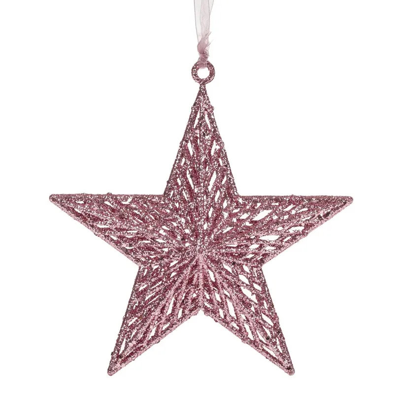 Ornament Brad Crăciun Stea Perforată Roz 18 cm