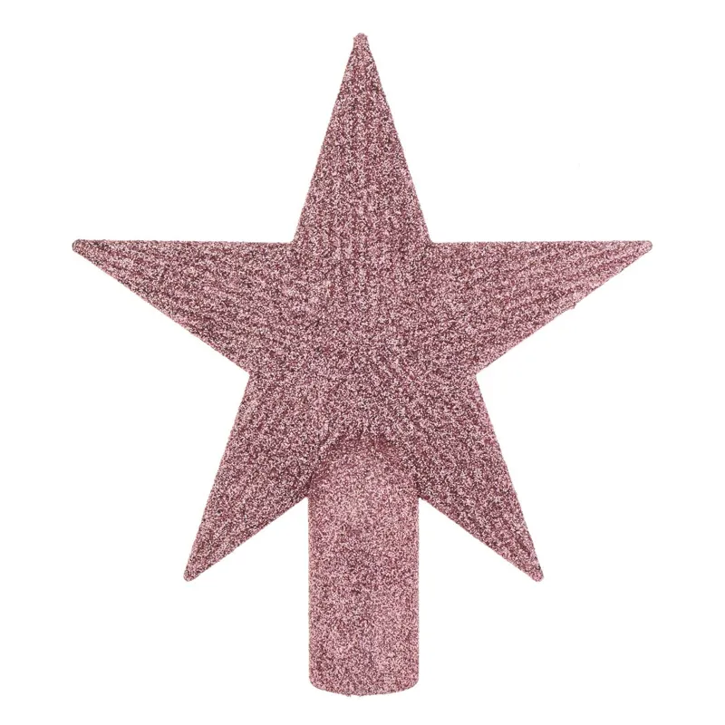 Stea de Crăciun Roz cu Glitter, Varf pentru Brad Plastic