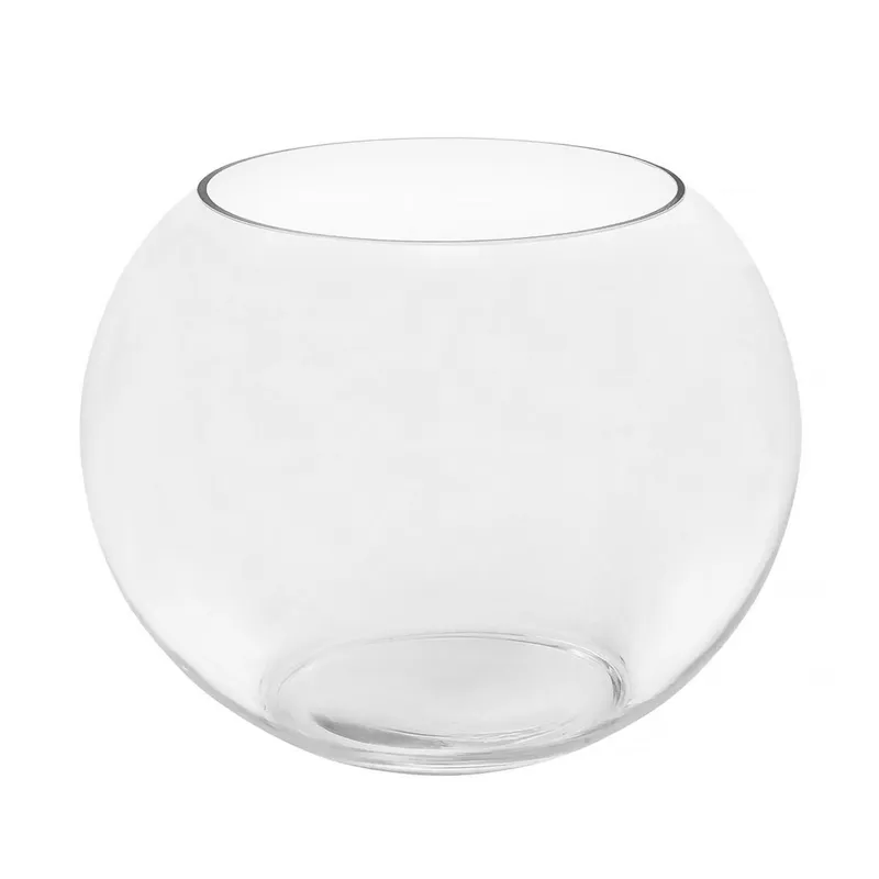 Vază Decorativă din Sticlă Transparentă Rotundă, Diametru 15 cm