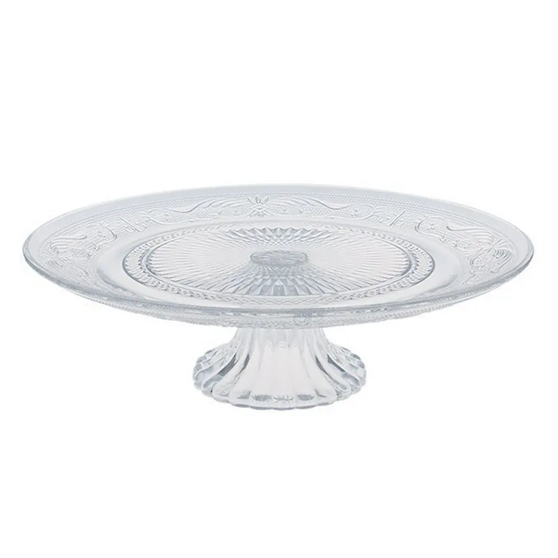 Platou sticla sculptat pentru prajituri diametru 32.5 cm