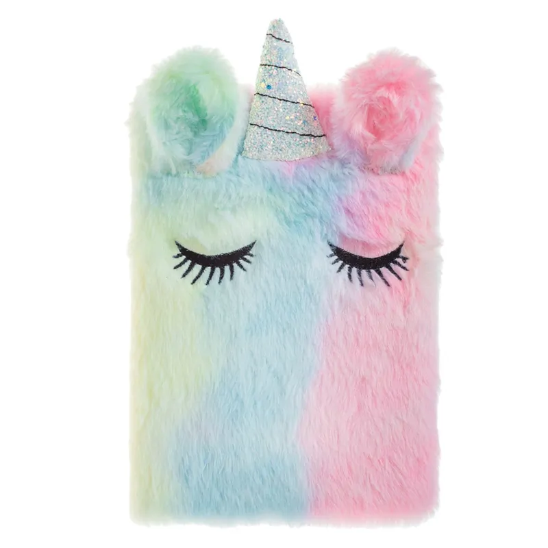 Carnet de Notițe A5 cu Copertă Pufoasă Unicorn, 80 File Dungi, Multicolor