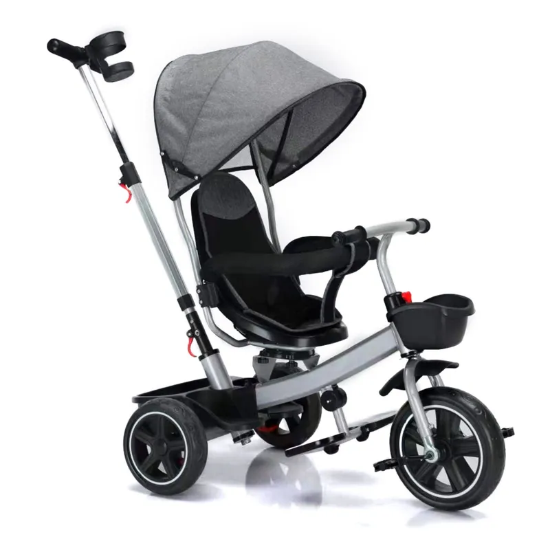 Tricicleta 3in1 cu Scaun Rotativ, Gri, Cadru Otel, Roti EVA