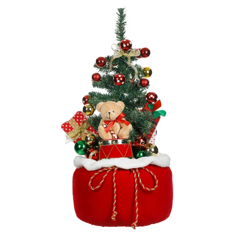 Sac Decorativ de Crăciun cu Ursuleț și LED Roșu, 60cm