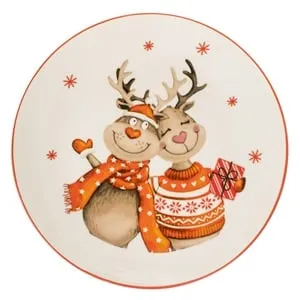 Farfurie de Craciun Portelan Cerbi Ø19cm decorare masă festivă