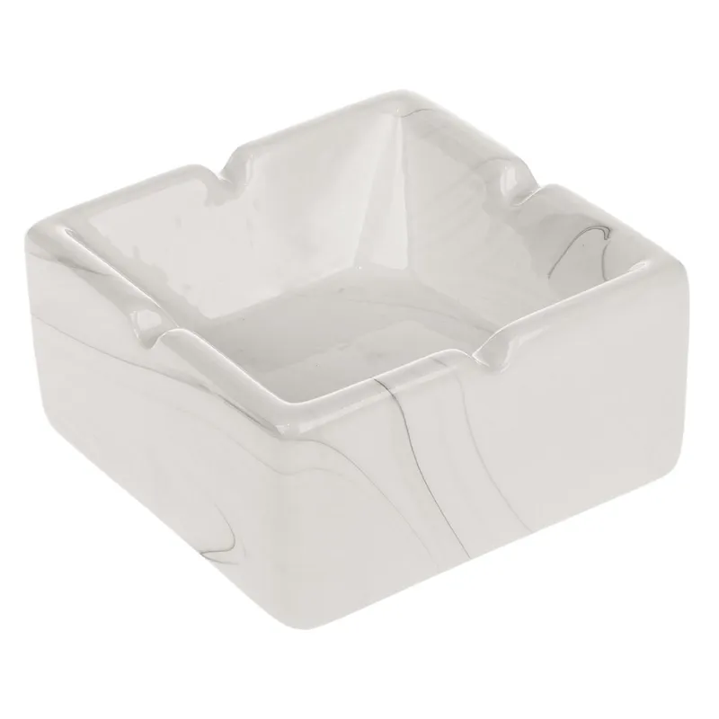 Scrumieră ceramică pătrată albă cu marmură