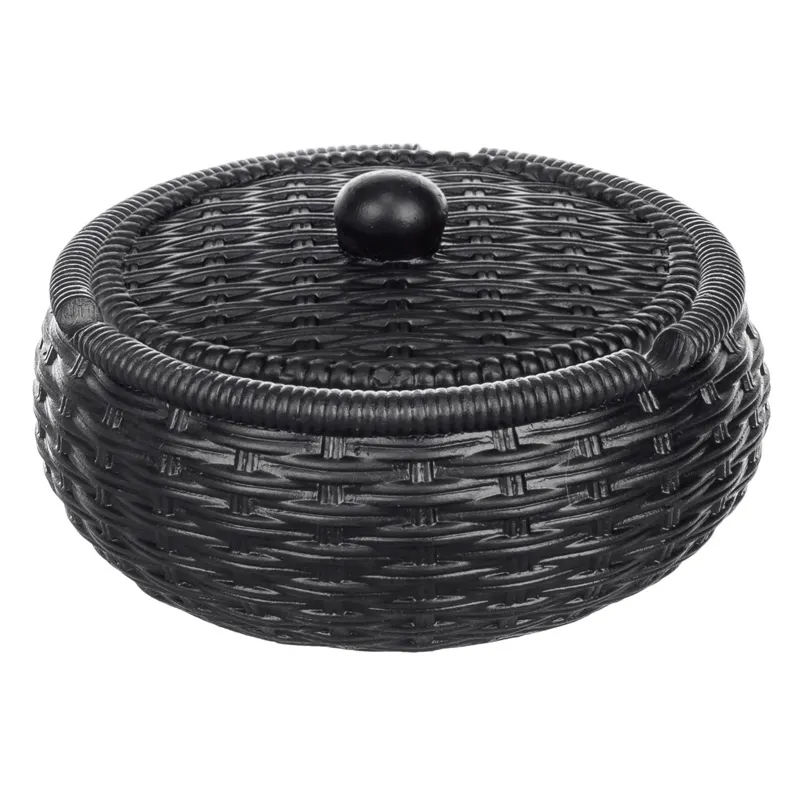 Scrumieră rotundă din ciment neagră cu capac Ø11x5cm