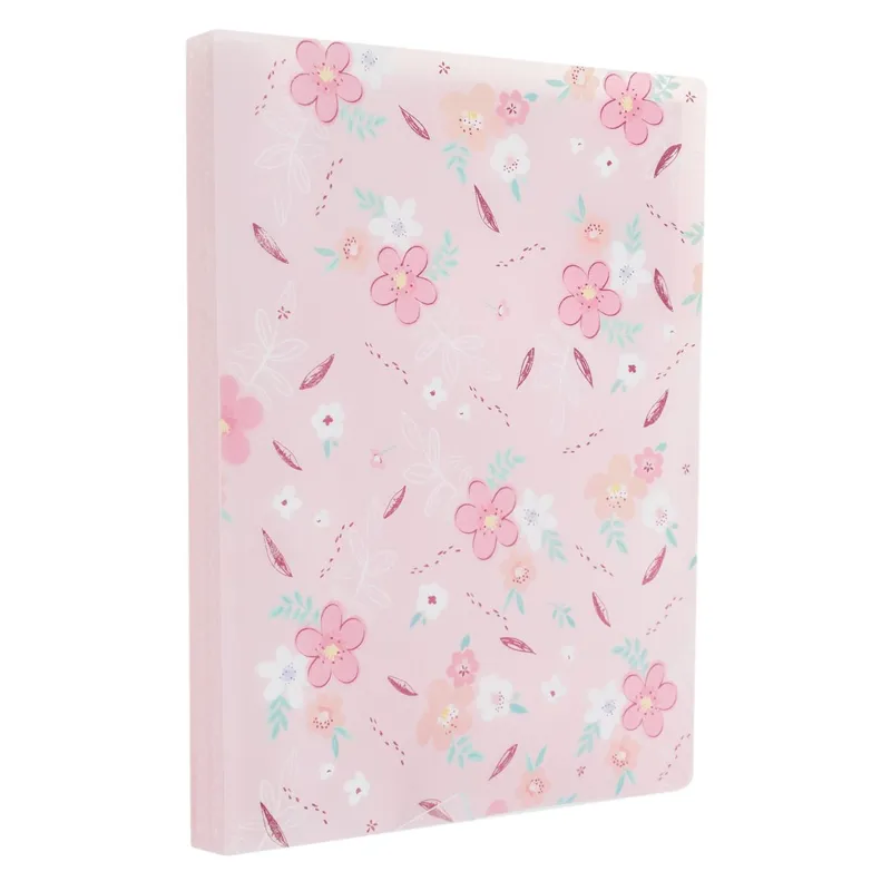 Dosar A4 cu 40 de Folii de Protectie Roz Flori Glitter