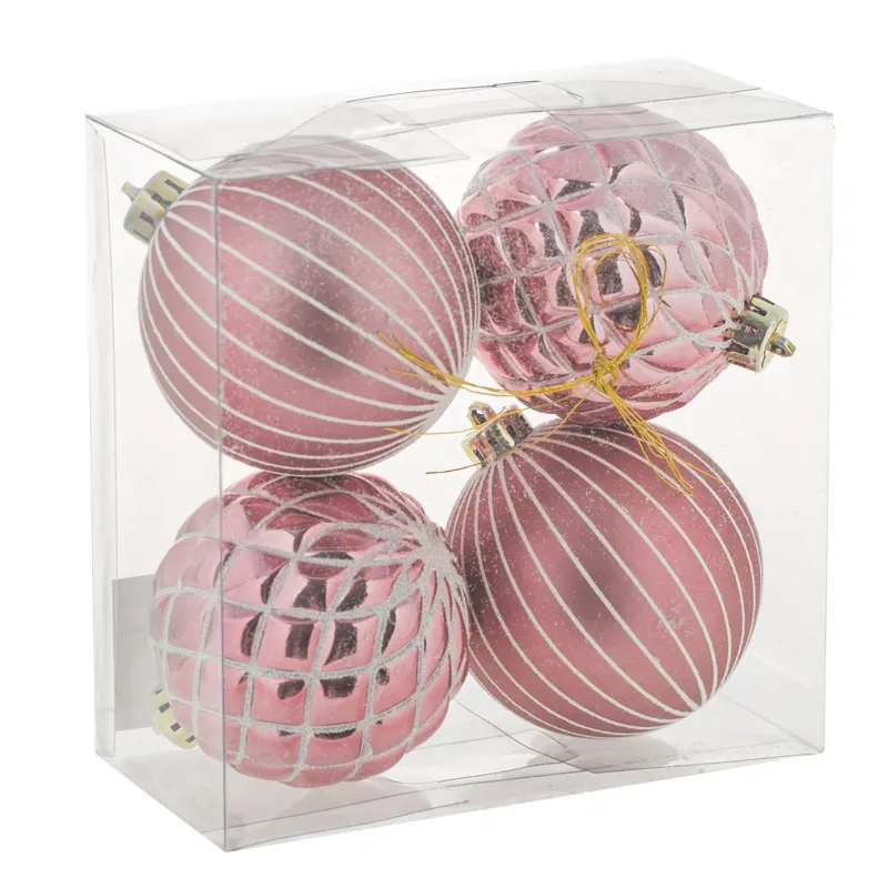 Set Globuri de Crăciun Roz Auriu Romburi Glitter 8 cm 4 Bucăți
