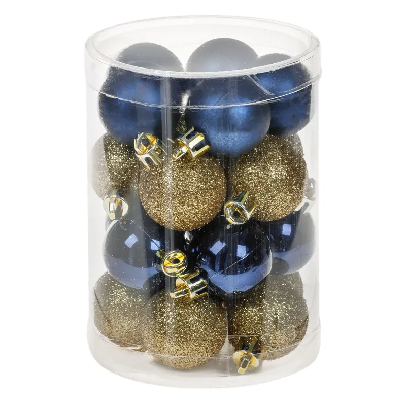 Set Globuri de Craciun Aurii Albastre cu Glitter Mate Stralucitoare