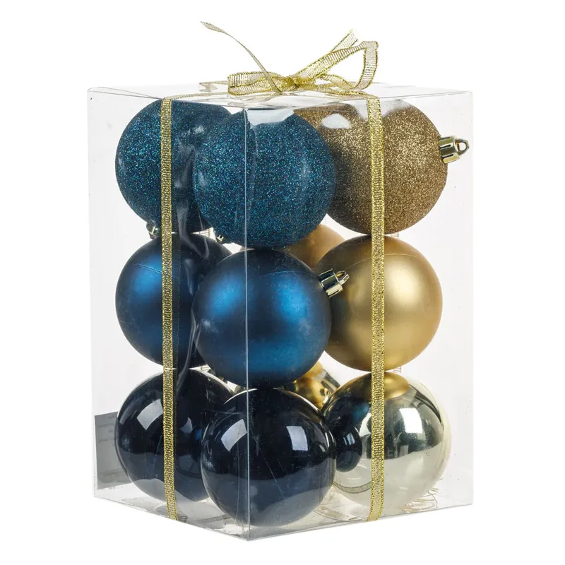 Set Globuri de Craciun Aurii Albastre cu Glitter Mat Stralucitoare