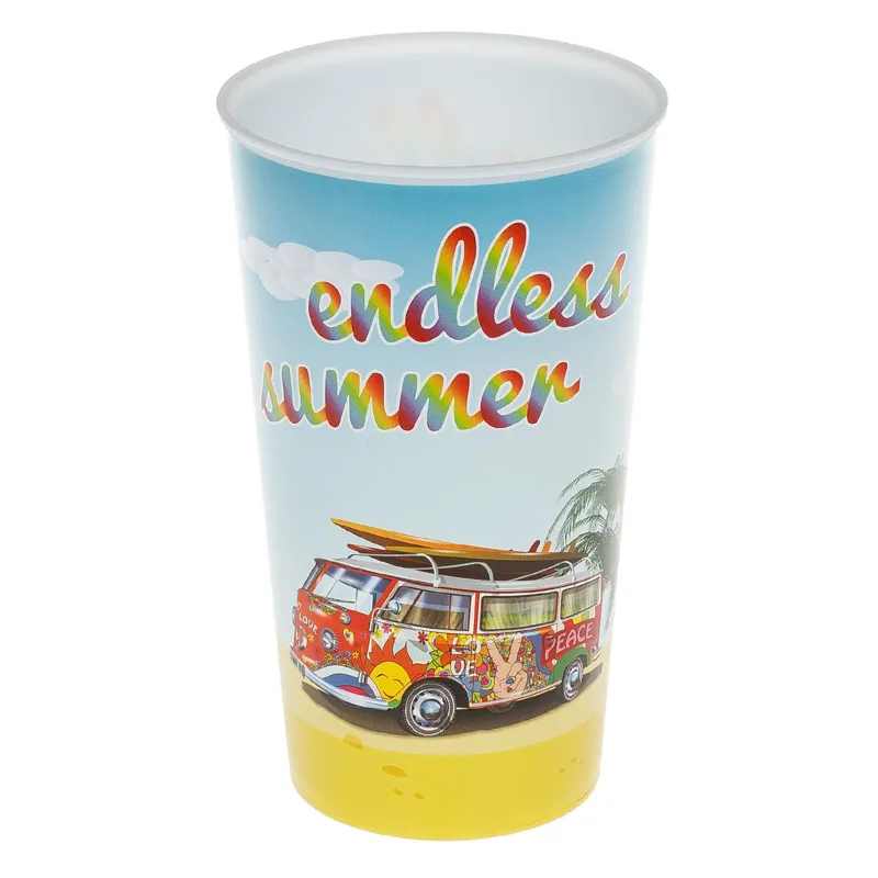 Pahar din Plastic cu Imprimeu de Vară, Camionetă, 650 ml, Multicolor