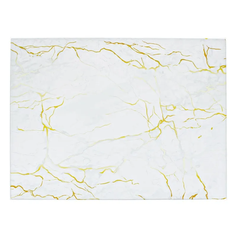 Tocător din sticlă incasabilă cu model marble auriu, 40x30 cm