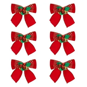 Fundite Decorative de Craciun Rosii Catifelate cu Clopotei și Vasc