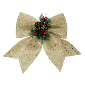 Fundita Decorativa de Craciun cu Glitter Auriu, Conuri și Pomusoare