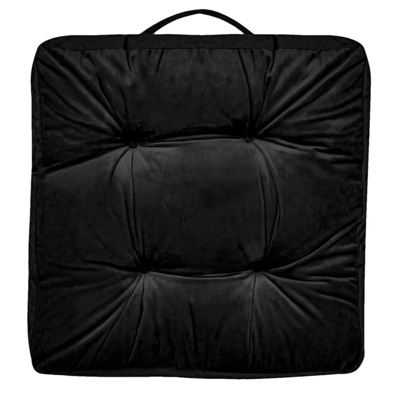 Pernă de podea velvet, 43x43 cm, neagră, dublă față, cu mâner