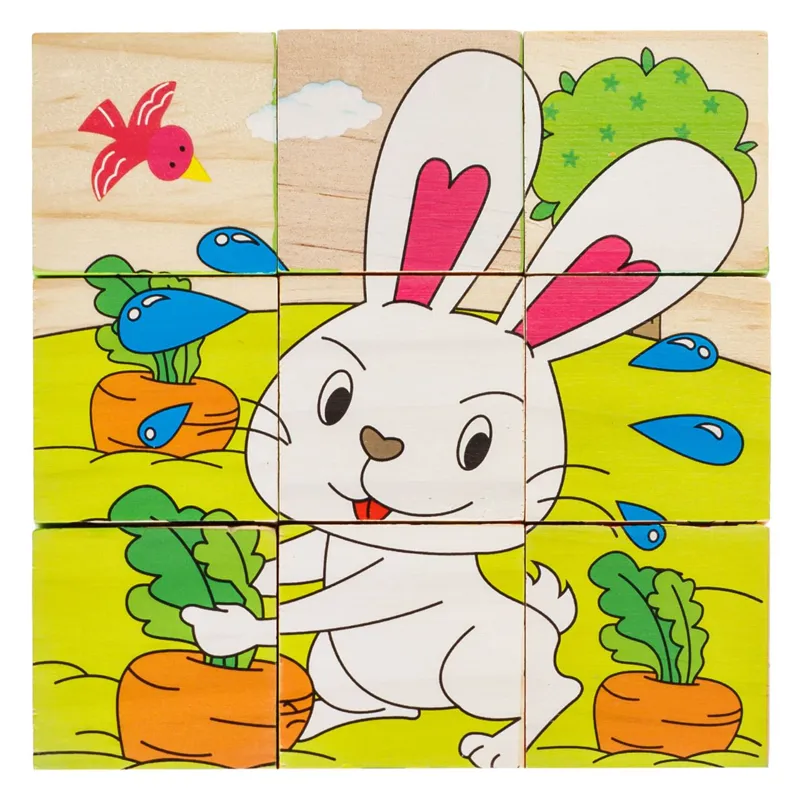 Puzzle din lemn cu animale de la fermă, 9 piese, multicolor