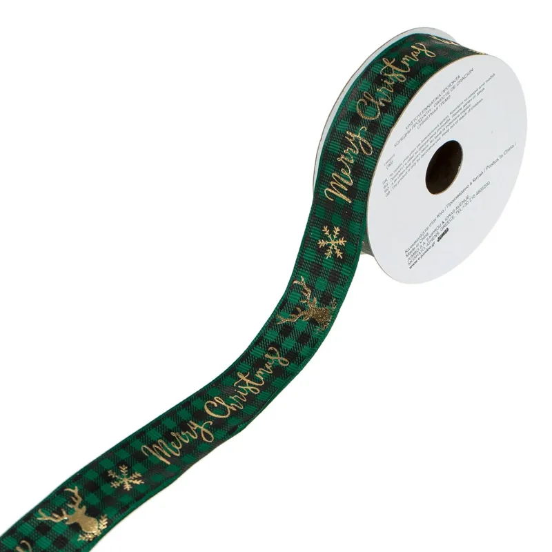 Panglica Decorativă de Crăciun Verde cu Ren și Fulg