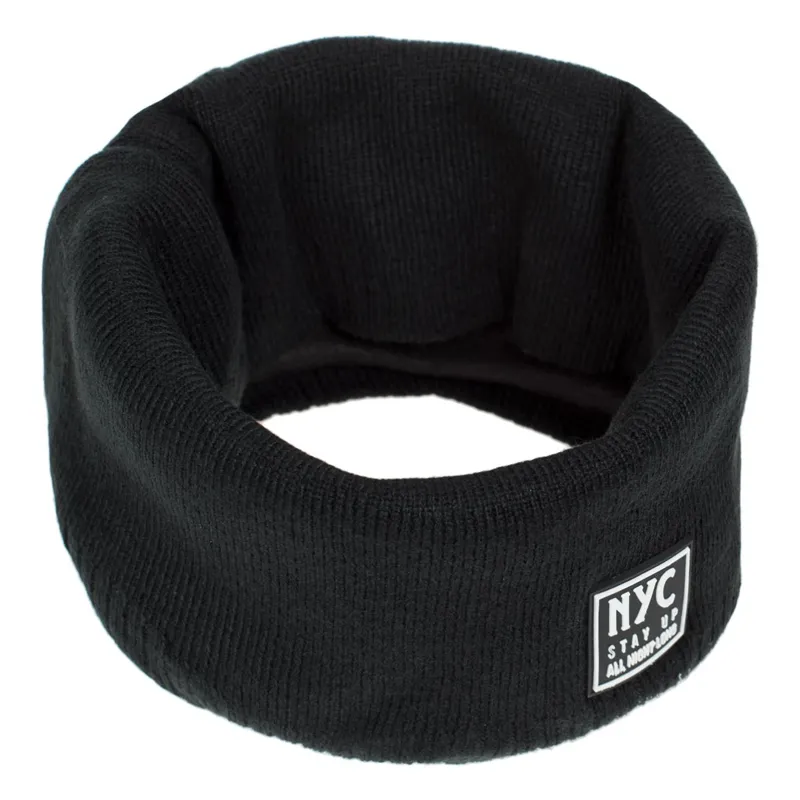 Fular Circular Negru cu Captuseală Fleece și Patch Rubber pentru Bărbați
