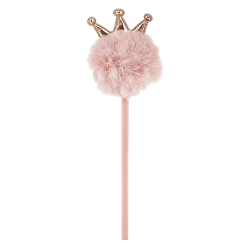 Creion Powder Pink cu Pompon și Coroană Decorativă 22.5cm