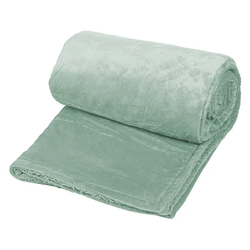 Patura Catifelata Verde Menta cu Interior Sherpa, 200x150 cm