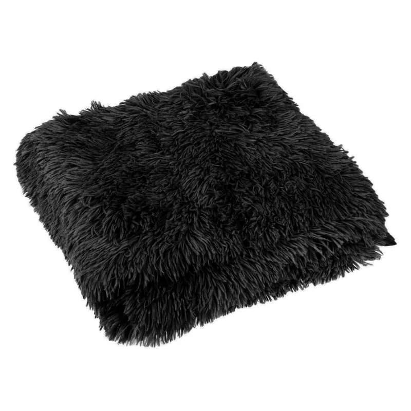 Cuvertură Decorativă Imitatie Blană Shaggy Negru Dimensiune 160x130cm