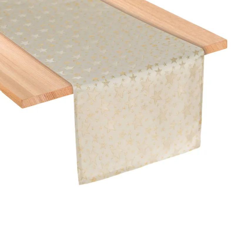 Runner Decorativ de Craciun Ecru cu Stele Aurii 160X33m