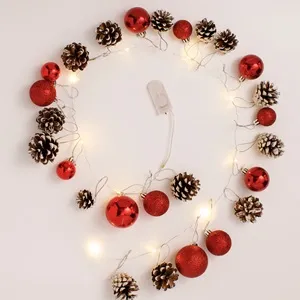 Set Ornamente Craciun Globuri Rosii cu LED și Glitter – poza 2