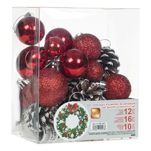 Set Ornamente Craciun Globuri Rosii cu LED și Glitter – poza 5