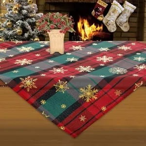 Fata de Masa Decorativa Craciun Fulgi Aurie 80x80cm