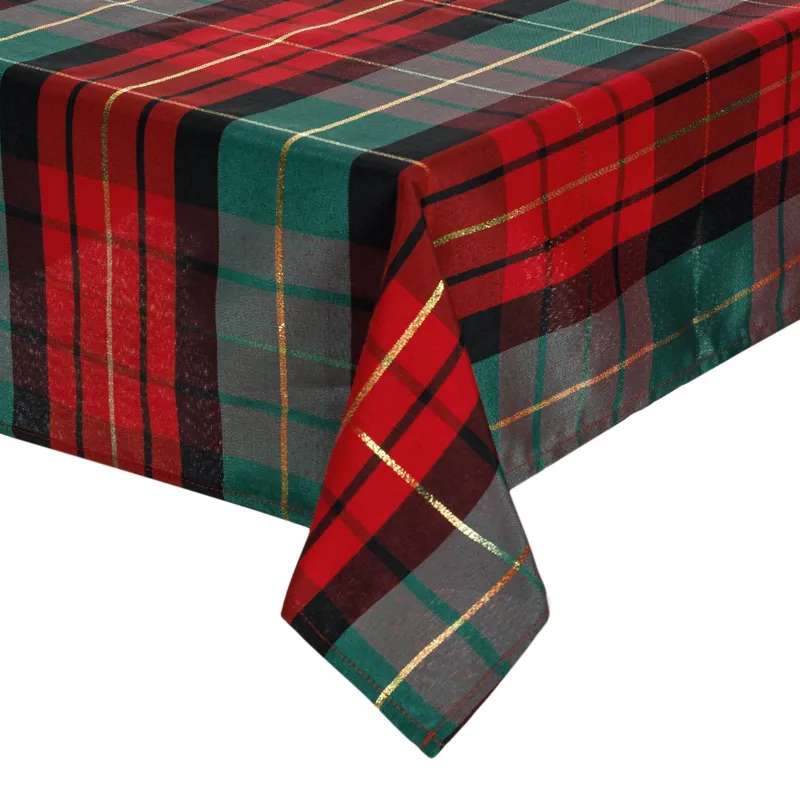 Fata de masă decorativă Crăciun carouri roșu verde lurex auriu