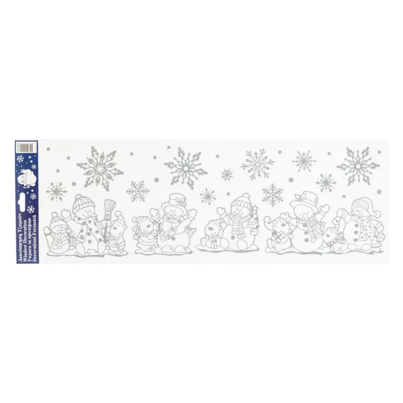 Autocolante Decorative de Craciun Om de Zapada Fulgi Glitter Argintiu 20x60cm