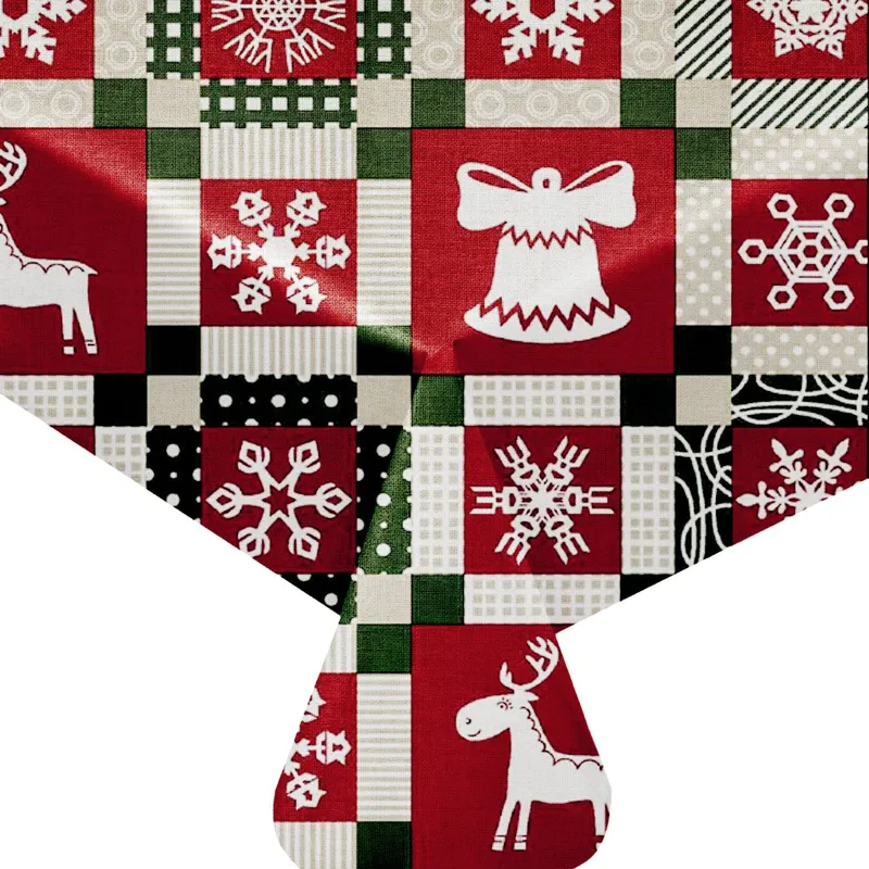 Față de masă decorativă Crăciun Patchwork bej roșu pentru sărbători