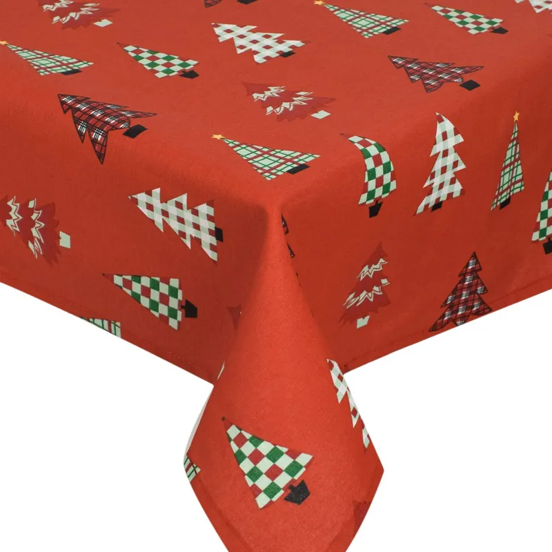 Față de masă decorativă pentru Crăciun, model brazi roșu 120x120cm