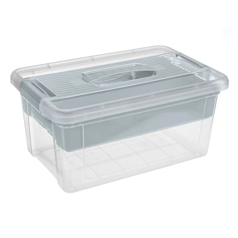 Cutie organizator transparenta cu raft detasabil si compartimente, 9L, 35,1x23,1x16,9cm